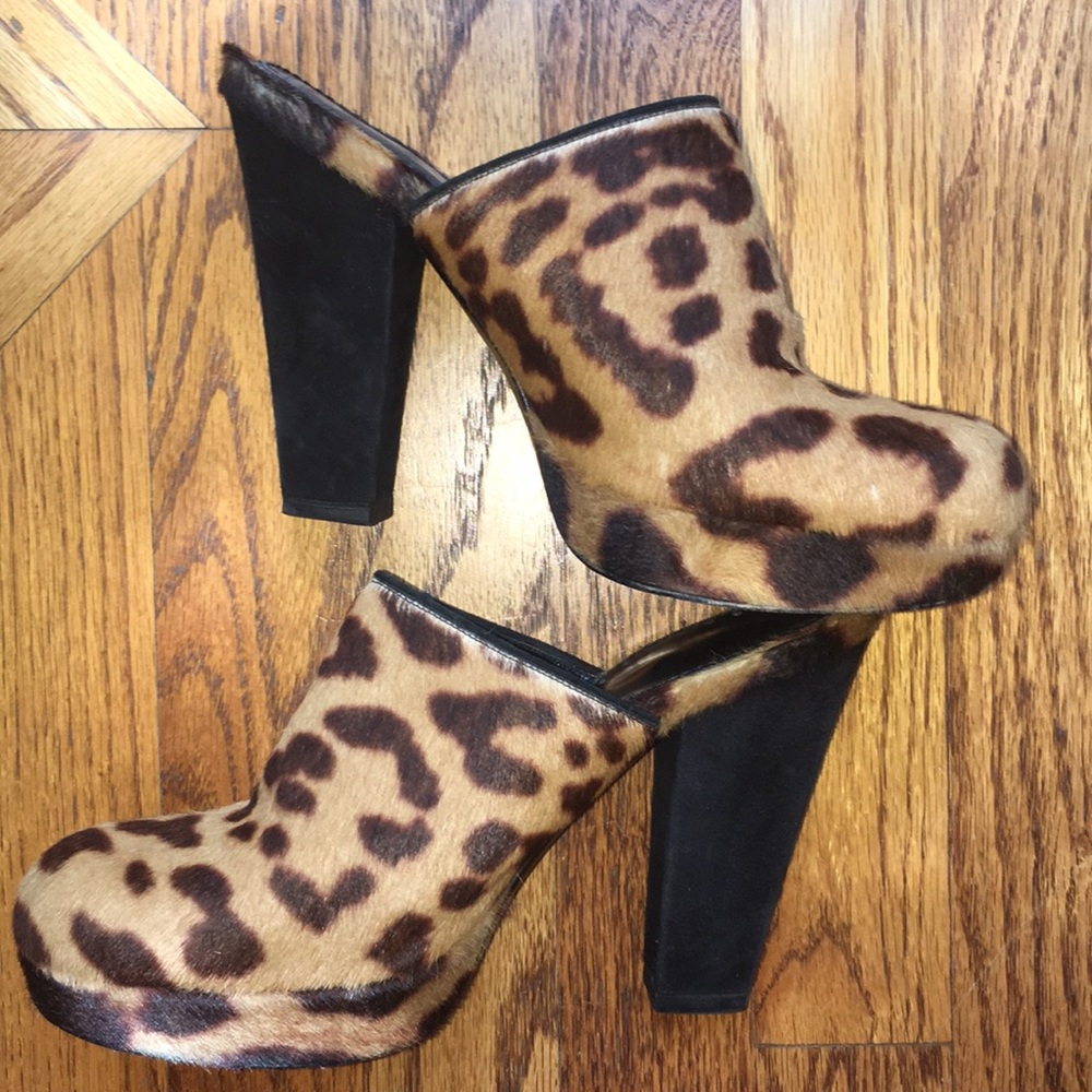 YSL leopard calfskin clogs, size EU 38